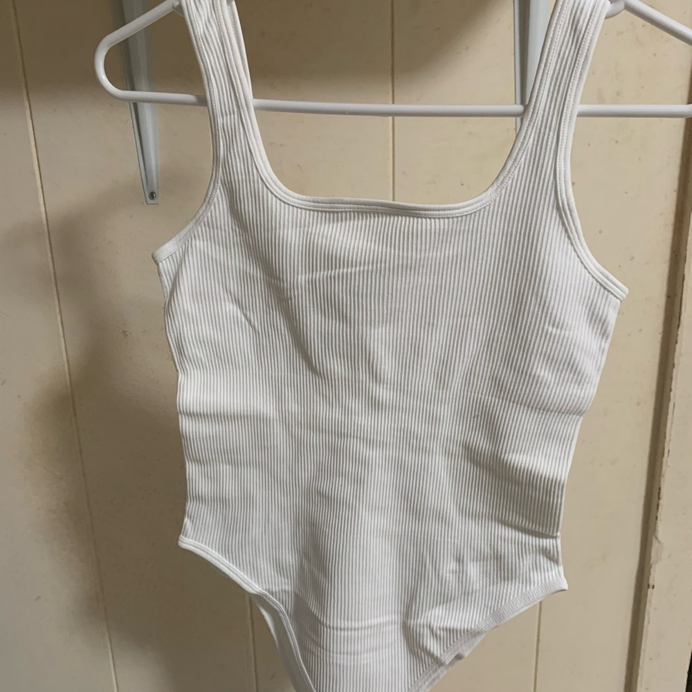 Square Neck White Ribbed Bodysuit